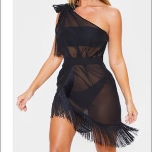Black Asymmetric Fringe Beach Dress